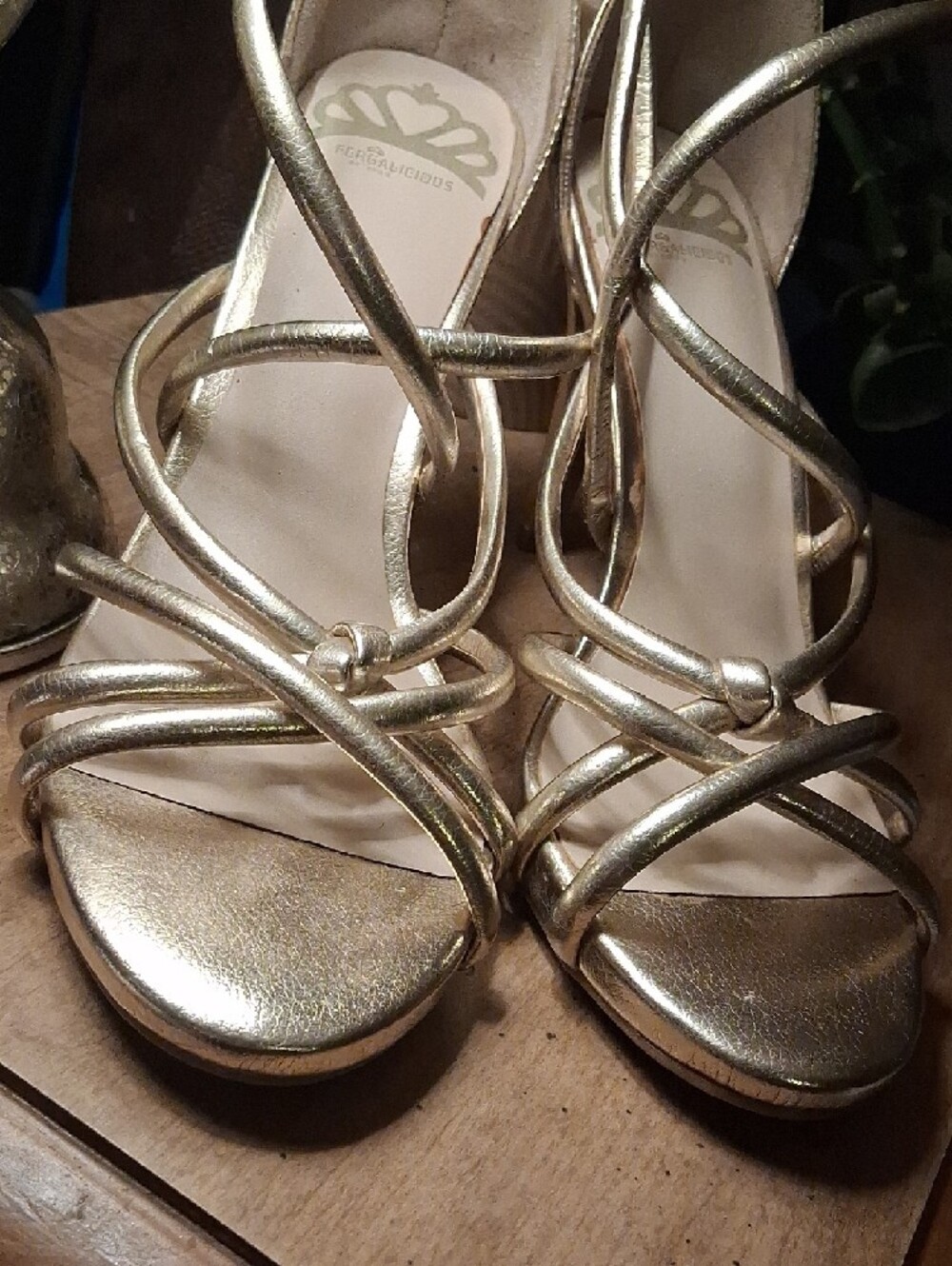 Fergalicious Metallic Gold Strappy High Heels - Picture 3 of 16